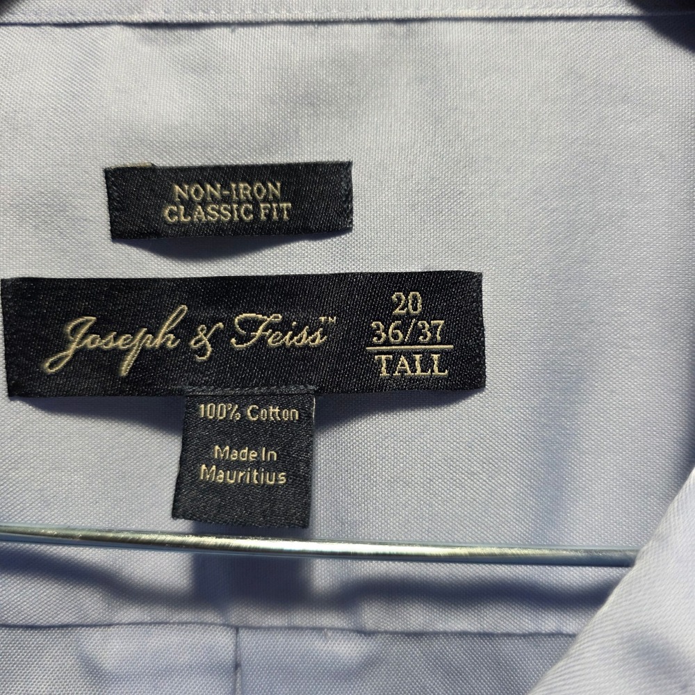 Joseph & Feiss Mens Light Blue Non-Iron‎ Classic Fit Dress Shirt 20 36/37 Tall - Picture 6 of 7